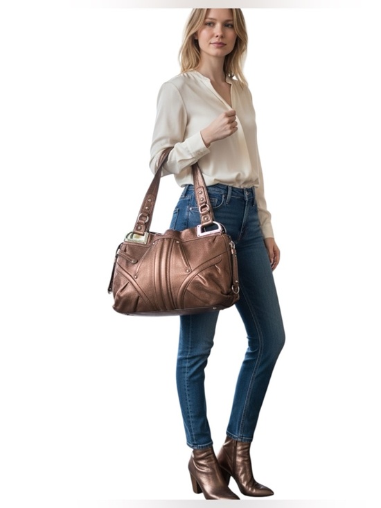 b. makowsky Handbags - B.MAKOWSKY Monaco Hobo/Satchel metallic bronze pebbled leather handbag.